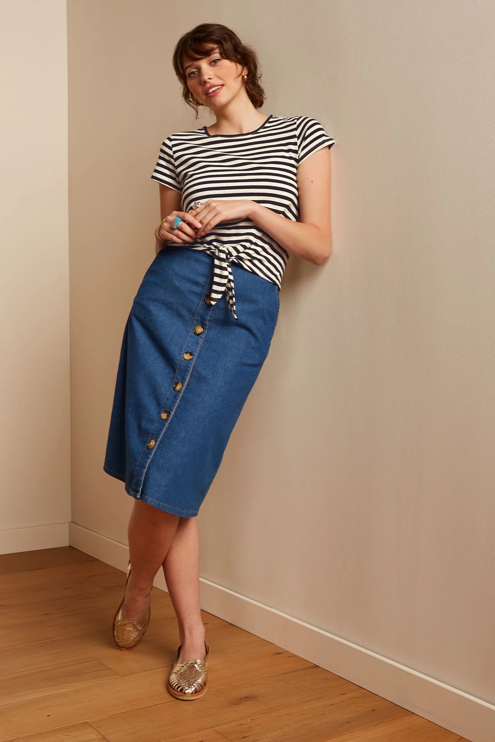 Chambray denim midi skirt hot sale