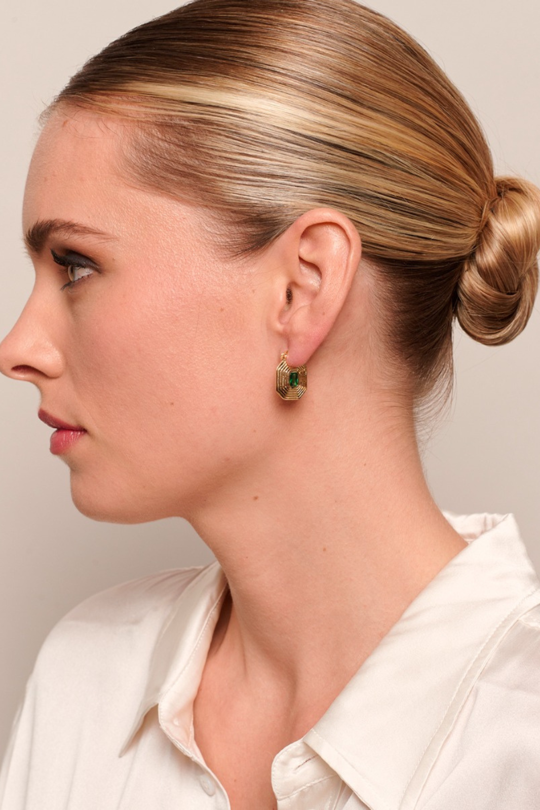 Tiger Tree Earrings Gold Emerald Selena Huggies