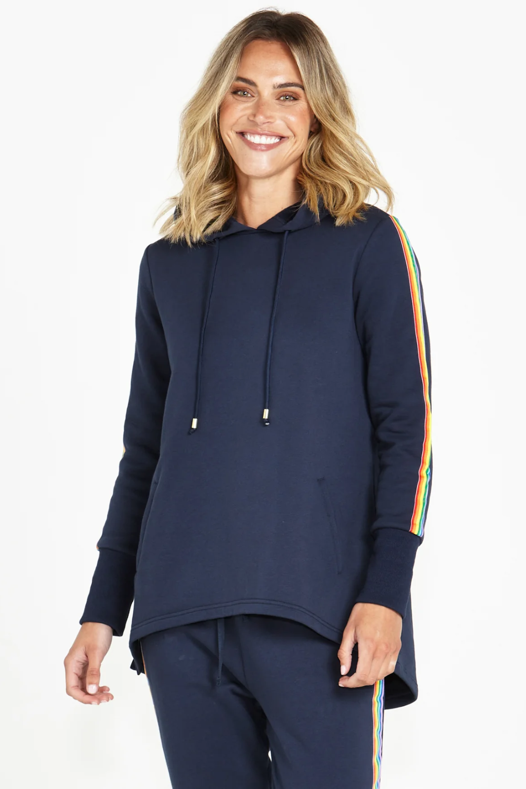 Betty Basics Huntington Stripe Hoodie Dark Blue Rainbow