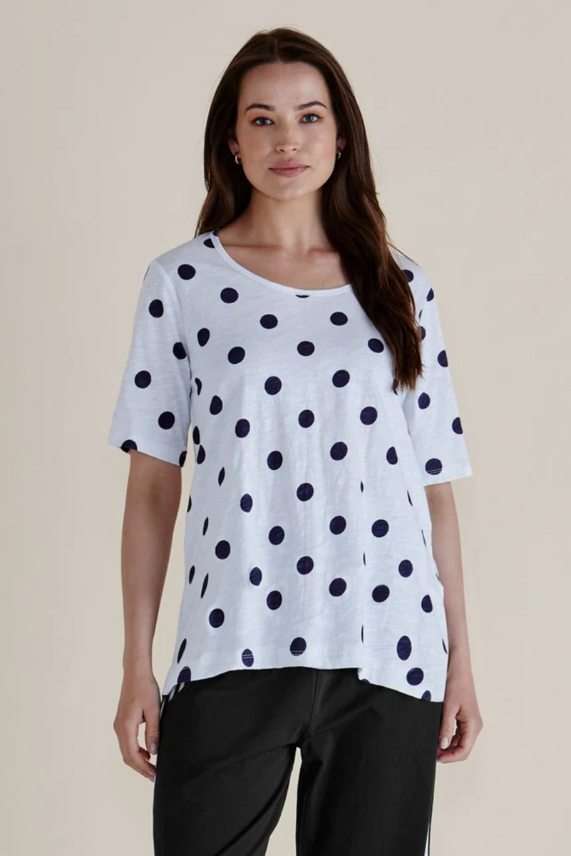 Betty Basics Riley Tee - Navy Polkadot White – Vivid in Bellingen