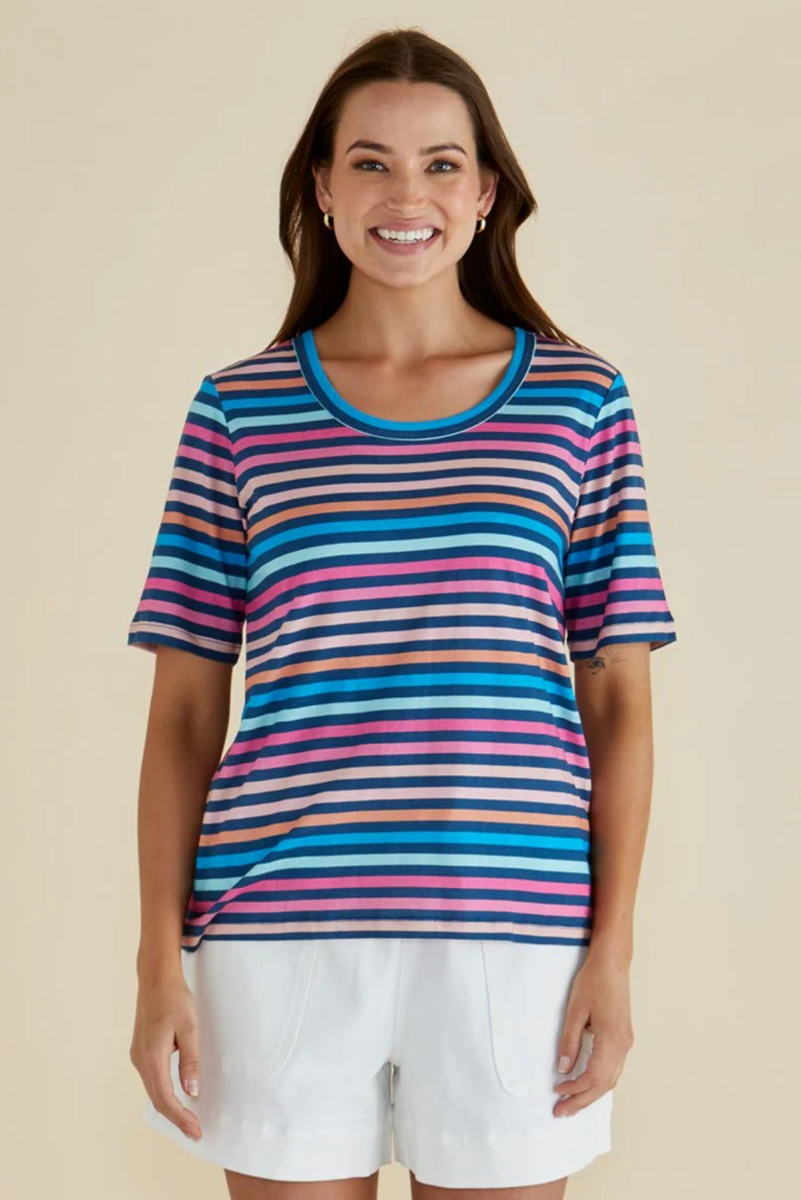 Betty Basics Riley Tee - Multi Stripe Navy – Vivid in Bellingen