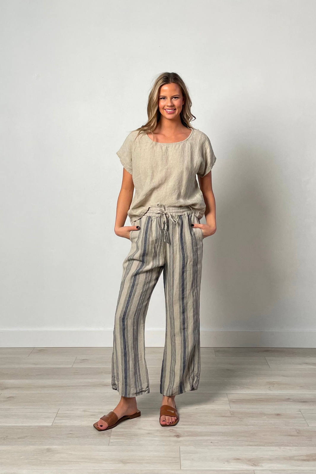 Linens Unlimited Erika Pants Blue Horizon Stripe – Vivid in Bellingen